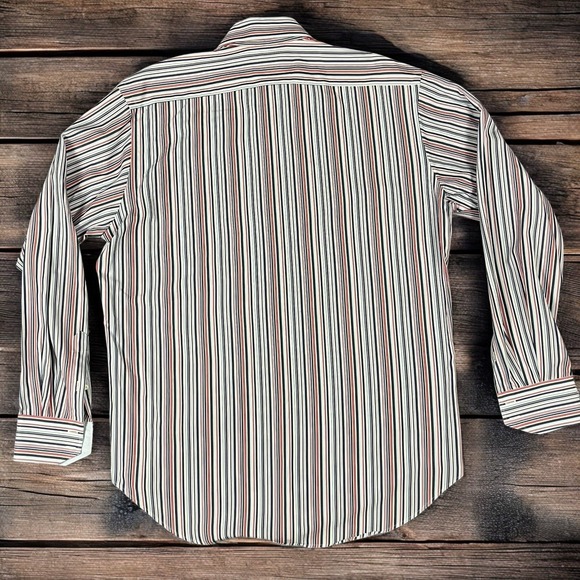 TAILORBYRD MENS LARGE COTTON LONG SLEEVE BUTTON UP BLUE RED WHITE STRIPE SHIRT - Picture 5 of 7